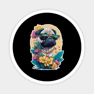 Pug with the flowers Magnet